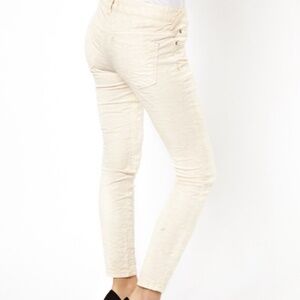 Free People Skinny Jeans Jacquard Embossed Damask Cream Ivory Sz 26 MSRP $88